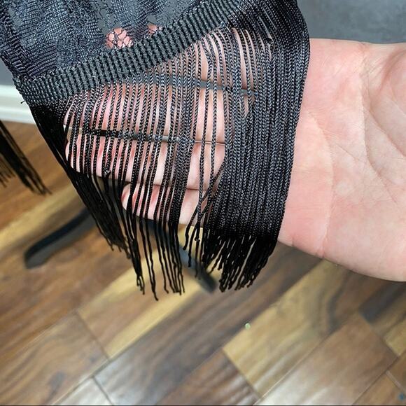 QED London ASOS Black Sheer Lace Kimono Fringe Coverup Size Small NWT - Picture 6 of 10